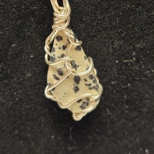 Silver Chain and Black and White Dalmatian Stone Necklace
